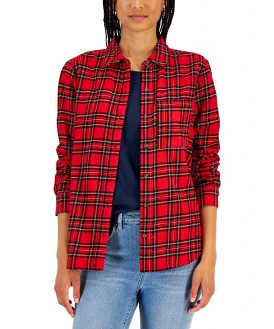 Women's Plaid Shirt Red $15.79 Tops