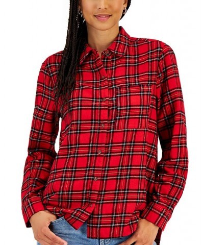 Women's Plaid Shirt Red $15.79 Tops