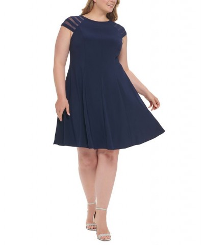 Plus Size Illusion-Short-Sleeve Dress Navy $53.55 Dresses