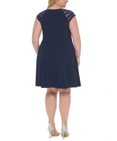 Plus Size Illusion-Short-Sleeve Dress Navy $53.55 Dresses