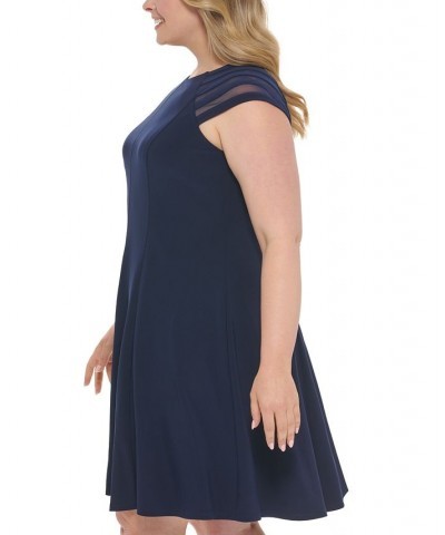 Plus Size Illusion-Short-Sleeve Dress Navy $53.55 Dresses