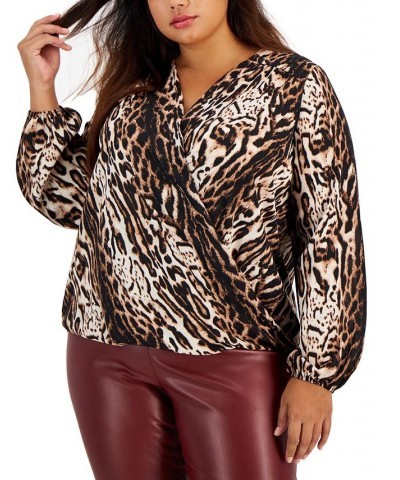 Plus Size Animal-Print High-Low Blouse Ocelot Charm $19.24 Tops