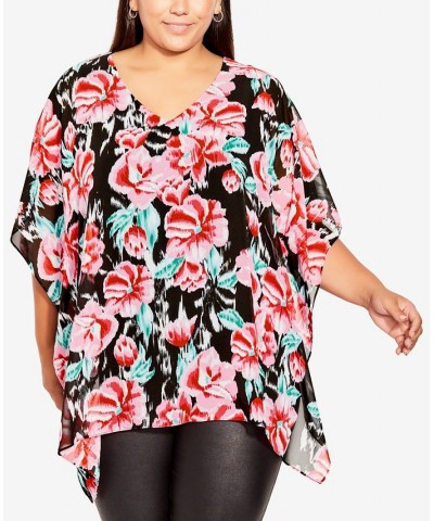 Plus Size Bella Overlay V-neck Top Blurred Floral $36.75 Tops