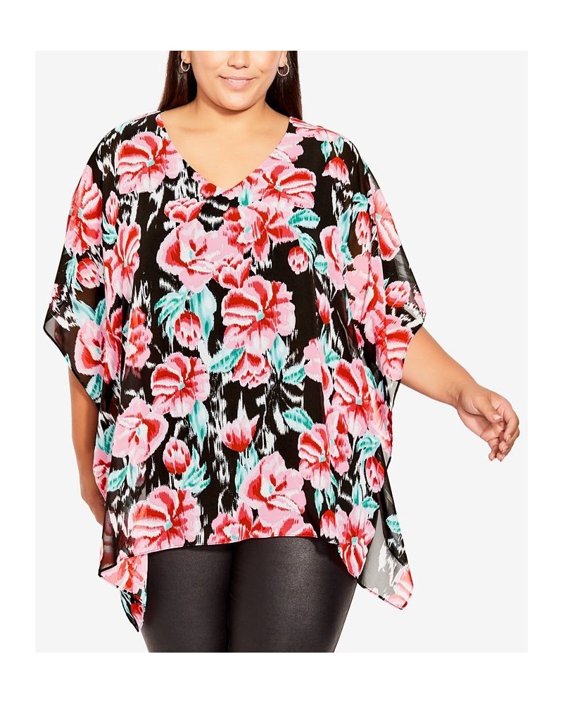 Plus Size Bella Overlay V-neck Top Blurred Floral $36.75 Tops