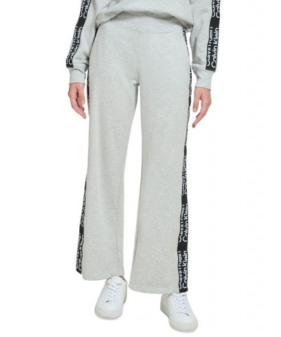 Calvin Klein Women's Performance Logo-Tape Wide-Leg Pants Gray $22.66 Pants