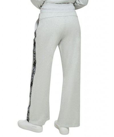 Calvin Klein Women's Performance Logo-Tape Wide-Leg Pants Gray $22.66 Pants