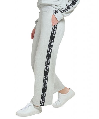 Calvin Klein Women's Performance Logo-Tape Wide-Leg Pants Gray $22.66 Pants