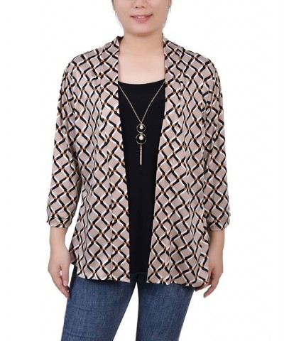 Petite 3/4 Sleeve Two-Fer Top Doeskin Geo $16.44 Tops