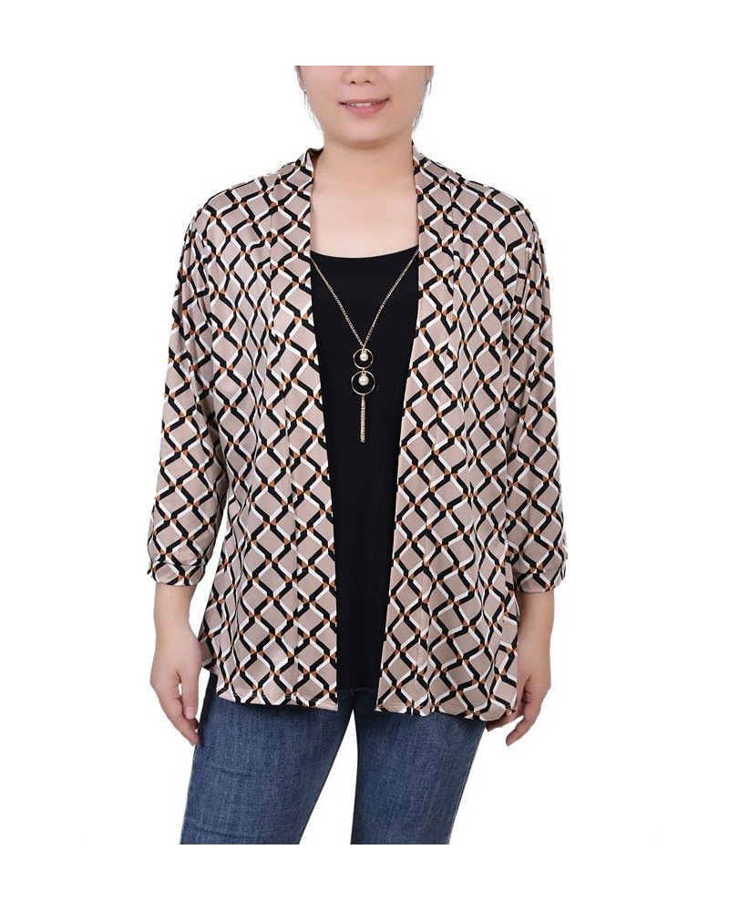 Petite 3/4 Sleeve Two-Fer Top Doeskin Geo $16.44 Tops