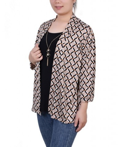 Petite 3/4 Sleeve Two-Fer Top Doeskin Geo $16.44 Tops