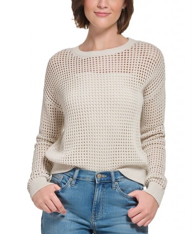 Women's Cotton Open-Stitch Sweater Tan/Beige $19.69 Sweaters