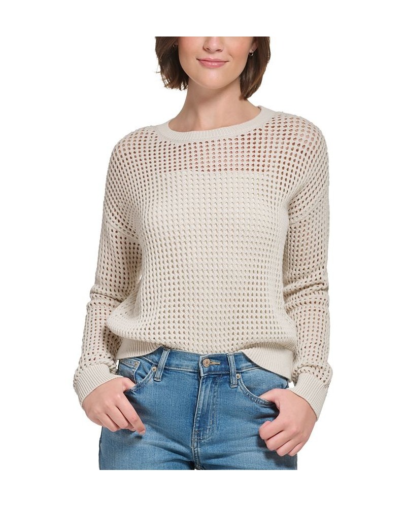 Women's Cotton Open-Stitch Sweater Tan/Beige $19.69 Sweaters