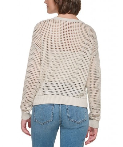 Women's Cotton Open-Stitch Sweater Tan/Beige $19.69 Sweaters