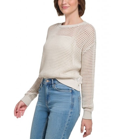 Women's Cotton Open-Stitch Sweater Tan/Beige $19.69 Sweaters