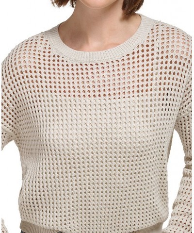 Women's Cotton Open-Stitch Sweater Tan/Beige $19.69 Sweaters