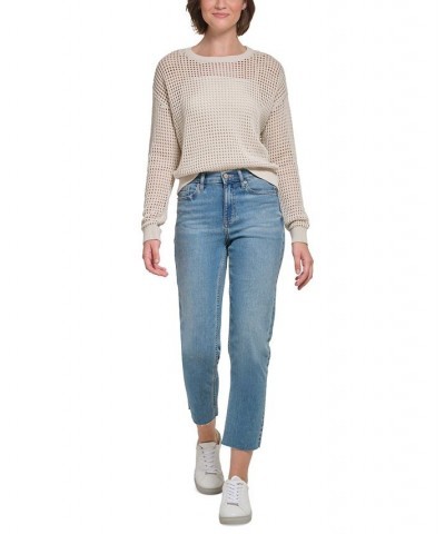 Women's Cotton Open-Stitch Sweater Tan/Beige $19.69 Sweaters