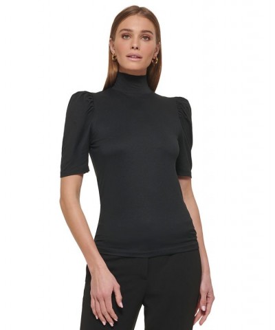 Women's Turtleneck Puff-Sleeve Top Black $16.38 Tops