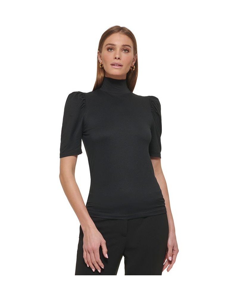 Women's Turtleneck Puff-Sleeve Top Black $16.38 Tops