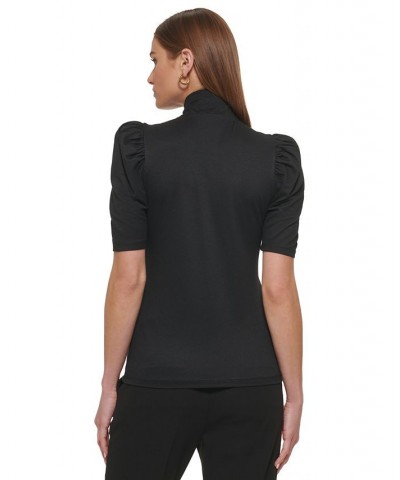 Women's Turtleneck Puff-Sleeve Top Black $16.38 Tops