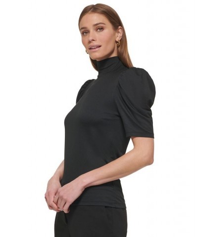 Women's Turtleneck Puff-Sleeve Top Black $16.38 Tops