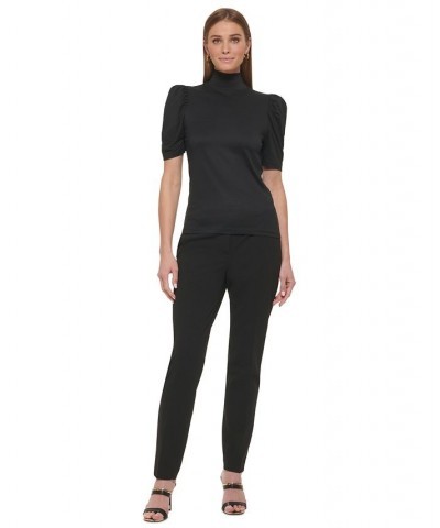 Women's Turtleneck Puff-Sleeve Top Black $16.38 Tops