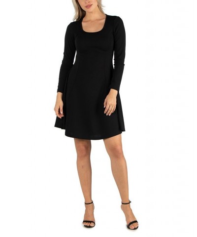 Women's Simple Long Sleeve Knee Length Flared Dress Black $18.00 Dresses