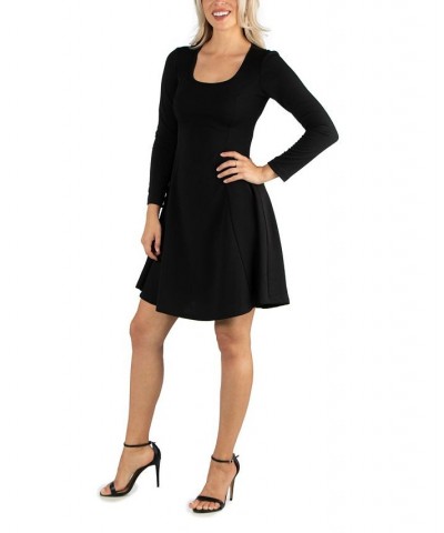 Women's Simple Long Sleeve Knee Length Flared Dress Black $18.00 Dresses