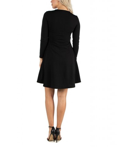 Women's Simple Long Sleeve Knee Length Flared Dress Black $18.00 Dresses