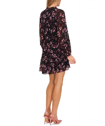 Women's Printed Long-Sleeve Babydoll Dress Rich Black $37.48 Dresses