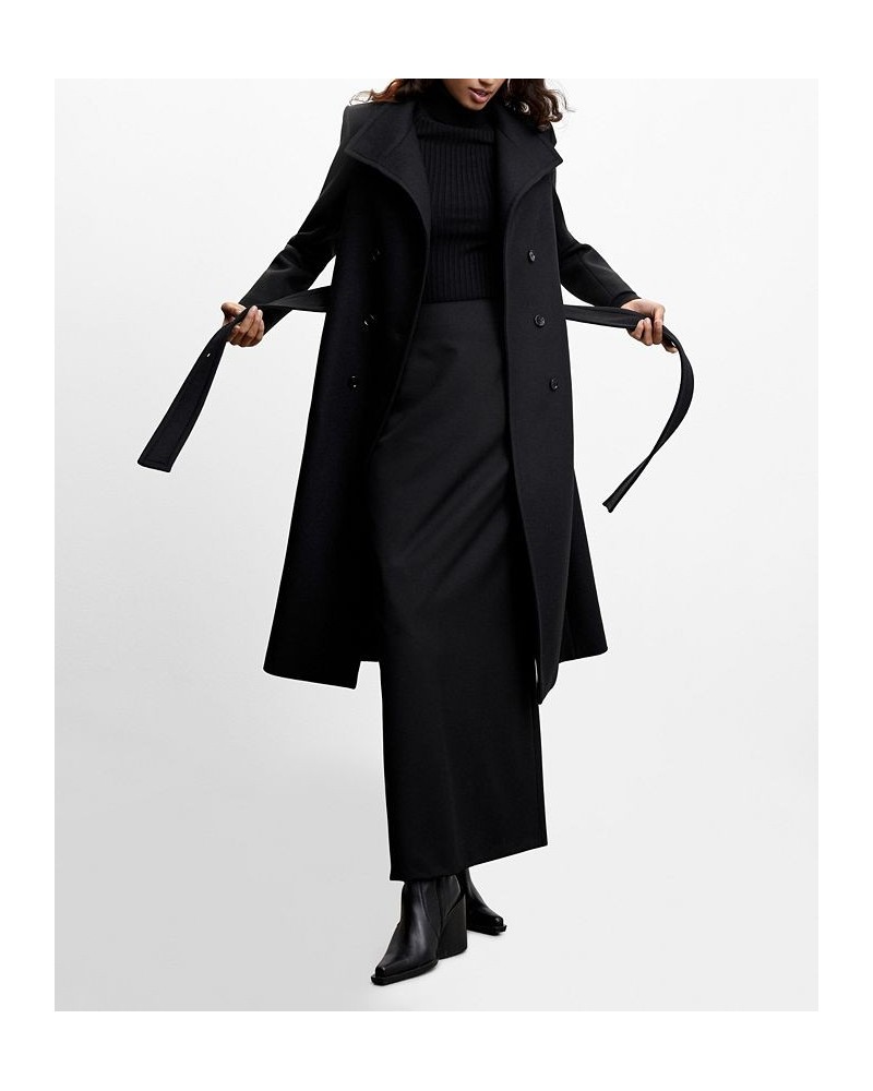 Women's Woolen Long Sleeve Belt Coat Black $112.00 Coats