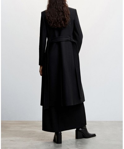 Women's Woolen Long Sleeve Belt Coat Black $112.00 Coats