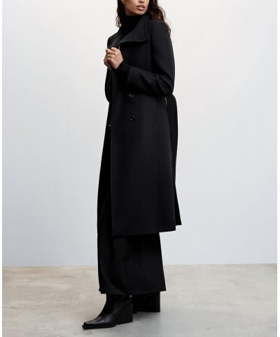 Women's Woolen Long Sleeve Belt Coat Black $112.00 Coats