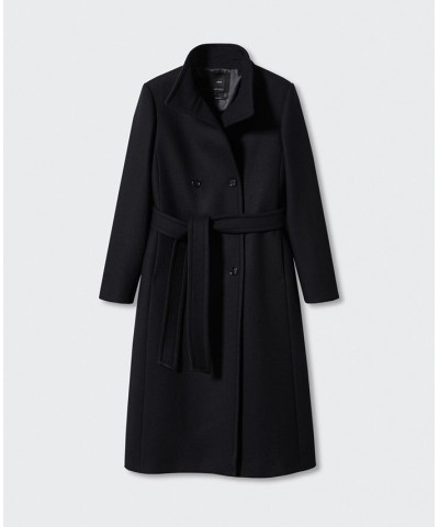 Women's Woolen Long Sleeve Belt Coat Black $112.00 Coats