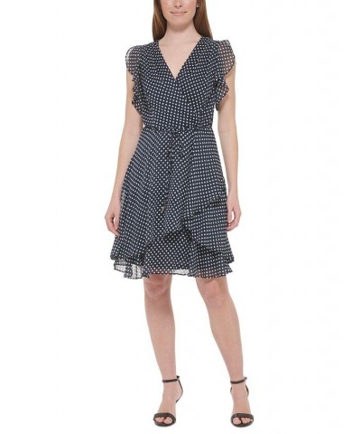 Women's Dot-Print Tie-Waist Ruffled Dress Sky Captain/ivory $38.47 Dresses