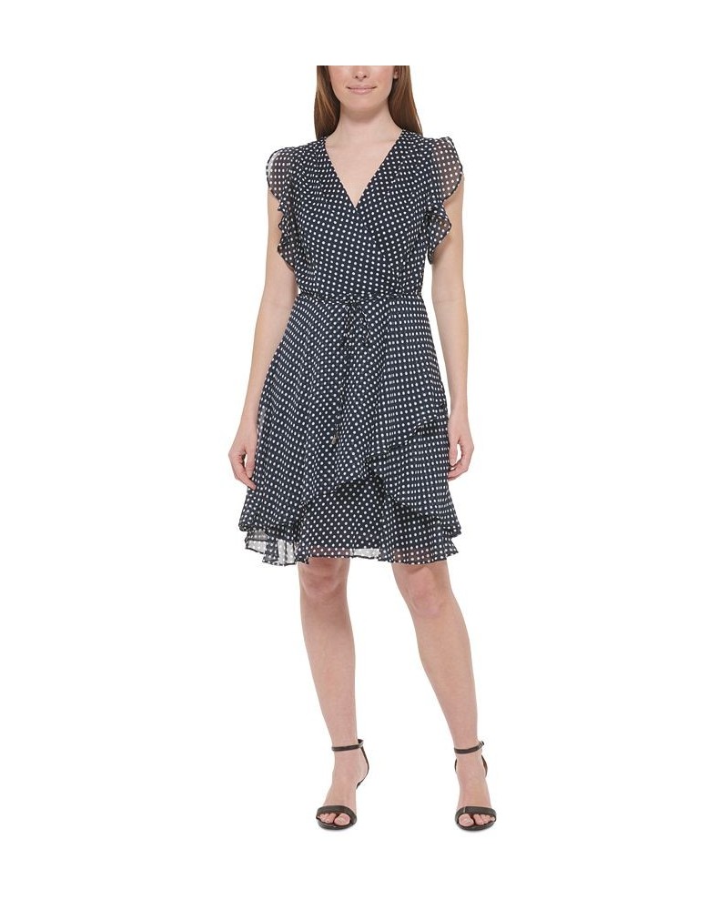 Women's Dot-Print Tie-Waist Ruffled Dress Sky Captain/ivory $38.47 Dresses