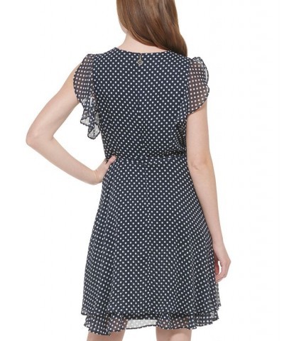 Women's Dot-Print Tie-Waist Ruffled Dress Sky Captain/ivory $38.47 Dresses