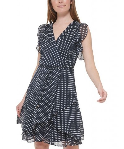 Women's Dot-Print Tie-Waist Ruffled Dress Sky Captain/ivory $38.47 Dresses