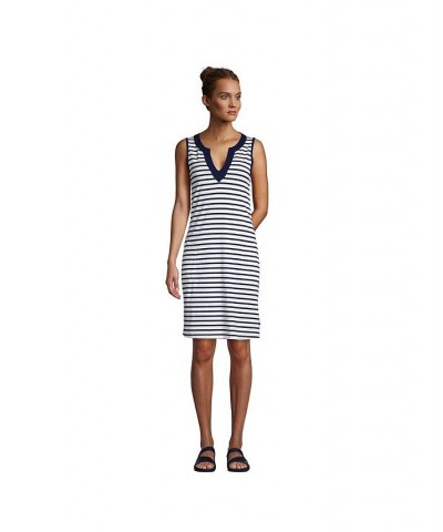 Women's Cotton Jersey Sleeveless Swim Cover-up Dress White/deep sea stripe $27.47 Swimsuits