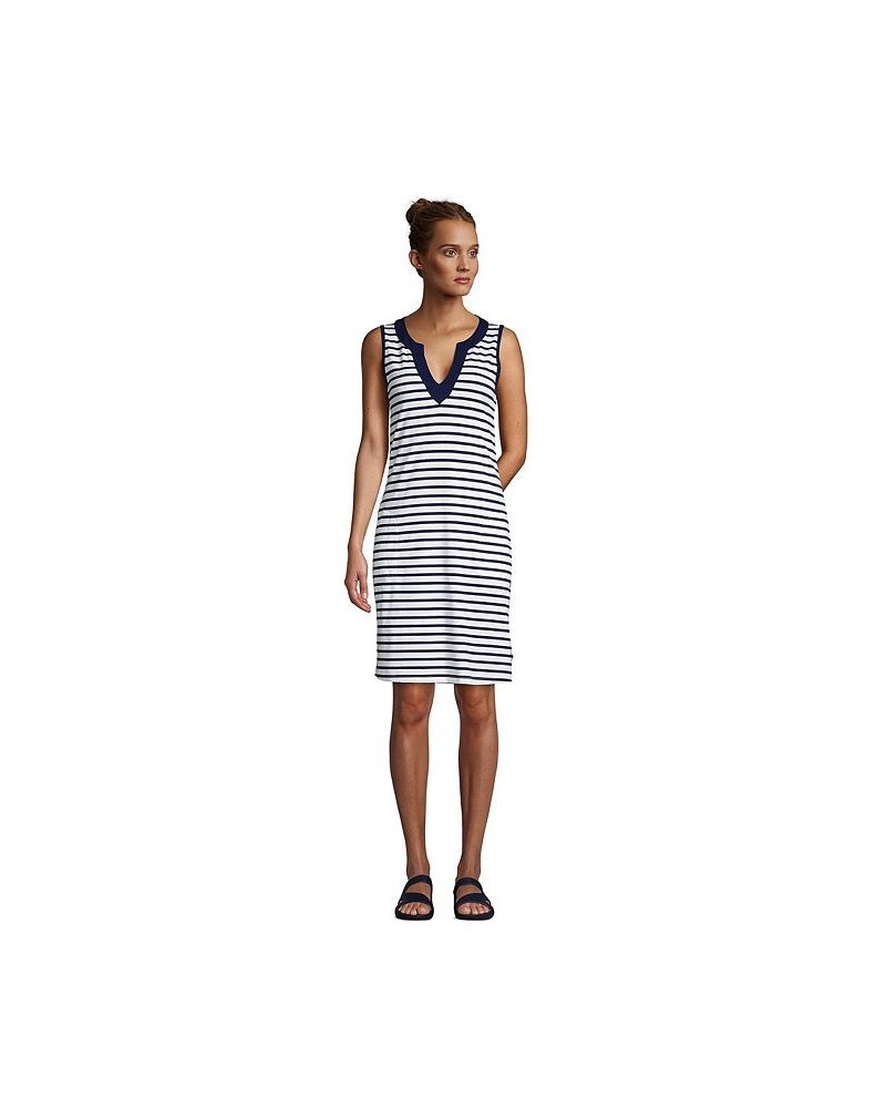 Women's Cotton Jersey Sleeveless Swim Cover-up Dress White/deep sea stripe $27.47 Swimsuits