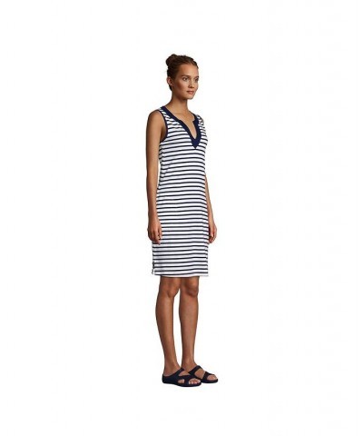 Women's Cotton Jersey Sleeveless Swim Cover-up Dress White/deep sea stripe $27.47 Swimsuits