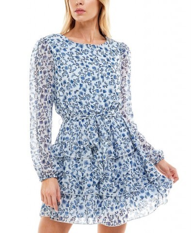 Juniors' Printed Ruffled Fit & Flare Dress Blue/Gold $31.27 Dresses