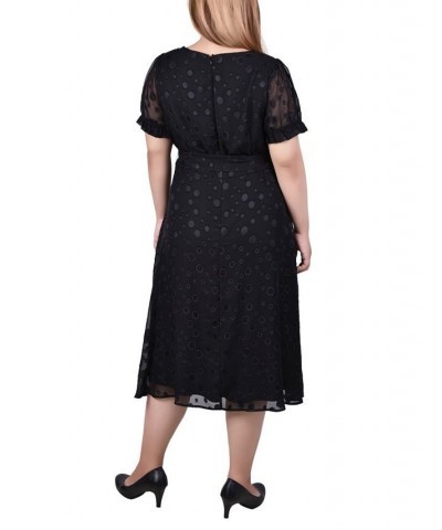 Plus Size Short Sleeve Belted Swiss Dot Dress Spiced Coral Rectangle $19.59 Dresses