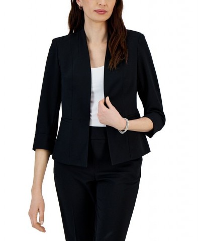 Petite 3/4-Sleeve Hook-And-Eye Shoulder-Pad Blazer Black $30.67 Jackets