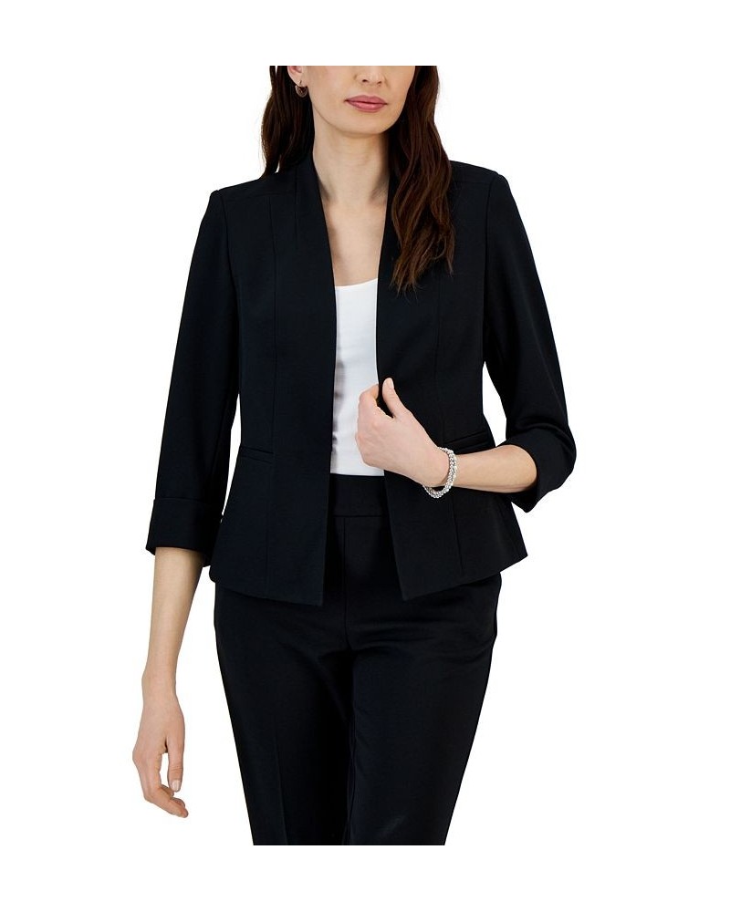 Petite 3/4-Sleeve Hook-And-Eye Shoulder-Pad Blazer Black $30.67 Jackets