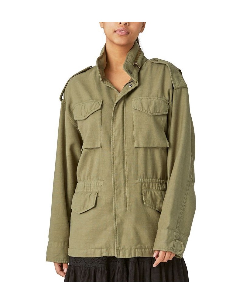 Women's FOUR POCKET MILITARY JACKET Olive $75.18 Jackets