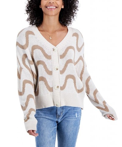 Juniors' Wave Button-Front Cardigan Sweater Taupe $13.21 Sweaters