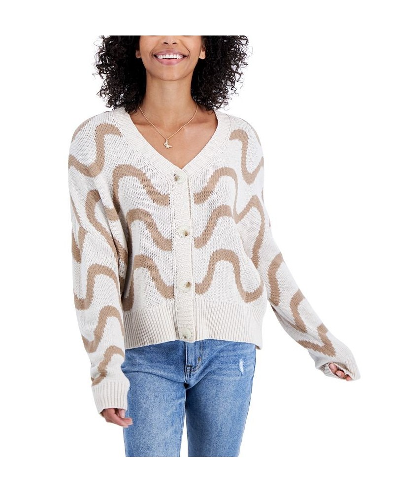 Juniors' Wave Button-Front Cardigan Sweater Taupe $13.21 Sweaters