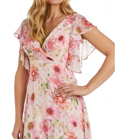 Surplice-Neck Flutter-Sleeve Dress Peach $47.68 Dresses