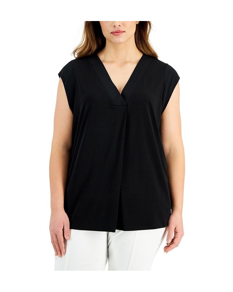 Plus Size Drape-Front Top Black $17.09 Tops