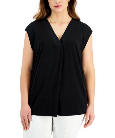 Plus Size Drape-Front Top Black $17.09 Tops